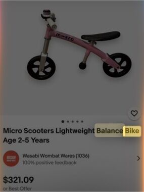 Micros Pink Kids Balance Bike with Black Seat and Wheels